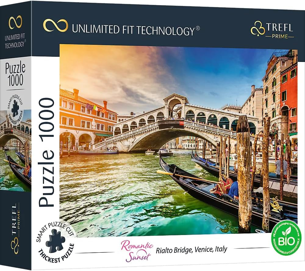 Trefl 26196 1500 elemente, carton cel mai gros, organic, ECO, Italia, apus de soare, divertisment pentru adulți și copii de la 12 ani, Uft-Puzzle Romantic Sunset: Vernazza, Liguria, Italia Puzzle Naty Shop Puzzle Apus de soare romantic: Podul Rialto, Veneția, Italia 1000