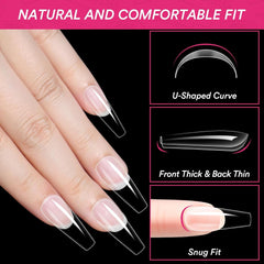 Alyvisun Tips Unghii Balet, 500 Bucăți Tips Unghii Acrilice Cu Acoperire Completă cu 240 Bucăți Set de Autocolante pentru Unghii, 10 Dimensiuni Tips Transparent pentru Unghii cu Gel Tips Unghii cu Gel Moale Tips Unghii Balerina