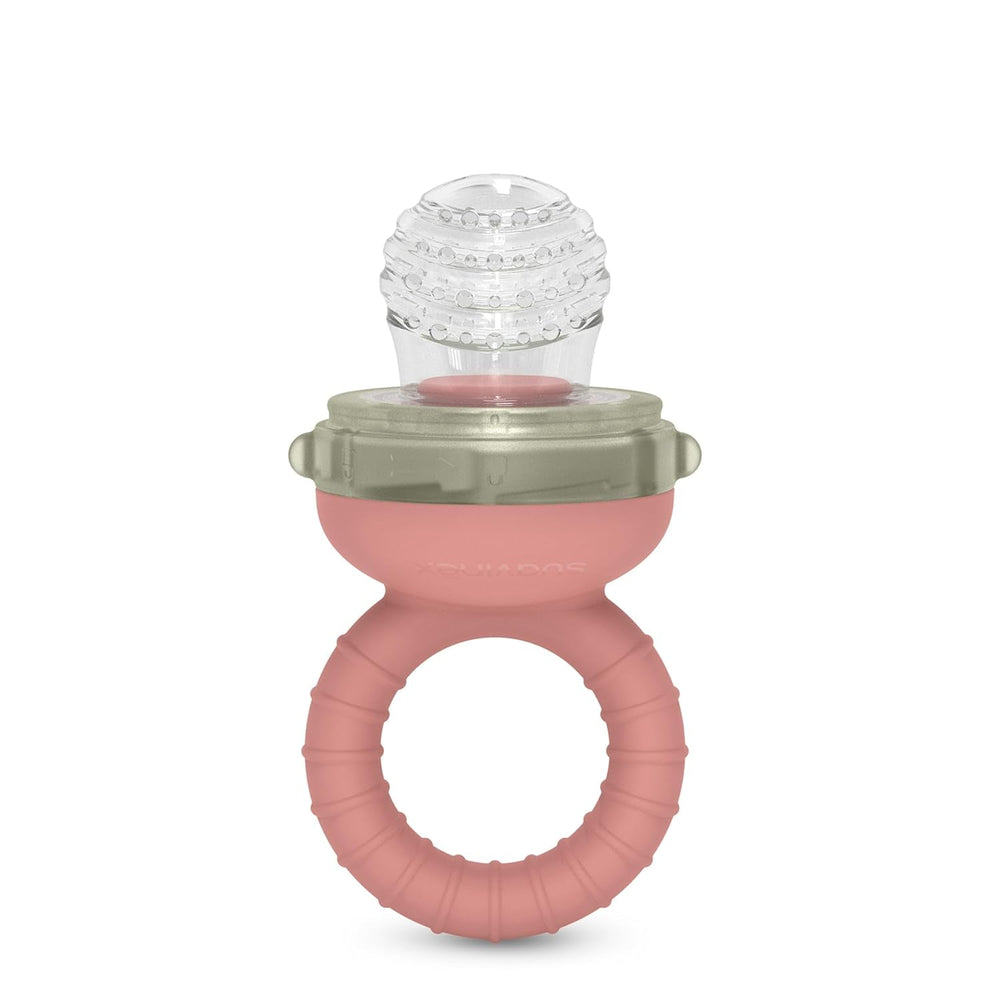 Ronțăitorul Suavinex pentru bebeluși, protecție anti-sufocare, calitate alimentară, silicon, cu capac, ușor de curățat, potrivit pentru mașina de spălat vase și congelator, calmează gingiile, de la 6 luni, roz