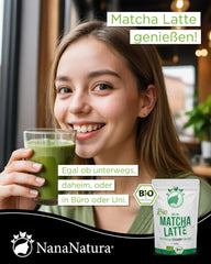 Nananatura'S Bio Matcha Latte Mix cu 22% pudră de ceai verde de calitate ceremonială din Japonia | Pentru o savurare simplă și delicioasă a ceaiului | Potrivit și pentru înghețată și produse de patiserie