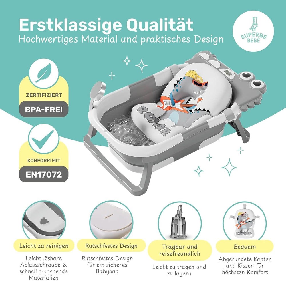 Faltbare Babybadewanne mit Badekissen und integriertem Thermometer Mutter und Kind Naty Shop