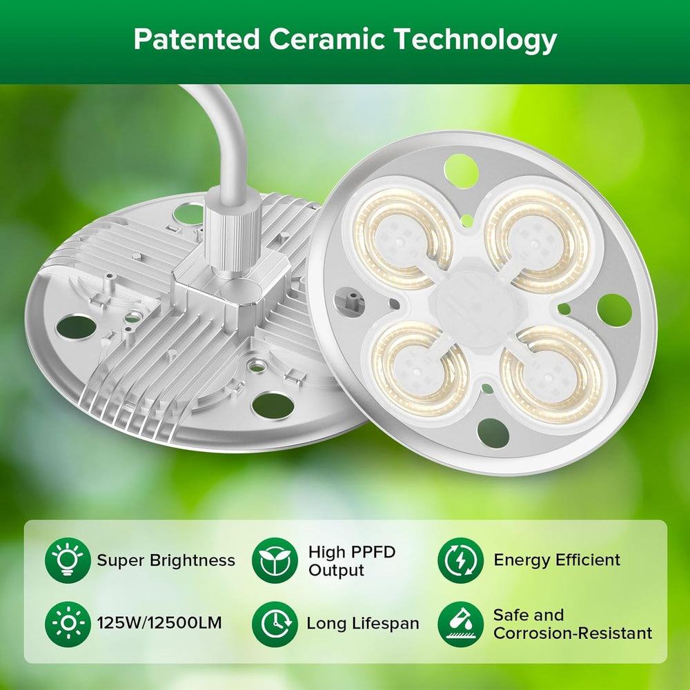 Lampă LED SANSI pentru plante cu spectru complet, 125W, cu lumină reglabilă, cu telecomandă pentru creșterea plantelor, înălțime reglabilă 120-180cm, temporizator 4/8/12 ore, 4 niveluri de luminozitate
