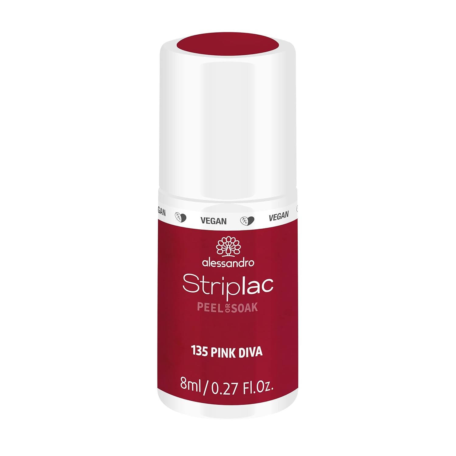 UV-Nagellack alessandro Striplac Elegant Ruby – Zart und langanhaltend – Einfache Entfernung dank Peel-Off-Entfernungstechnologie – Vegan und tierversuchsfrei – 8 ml