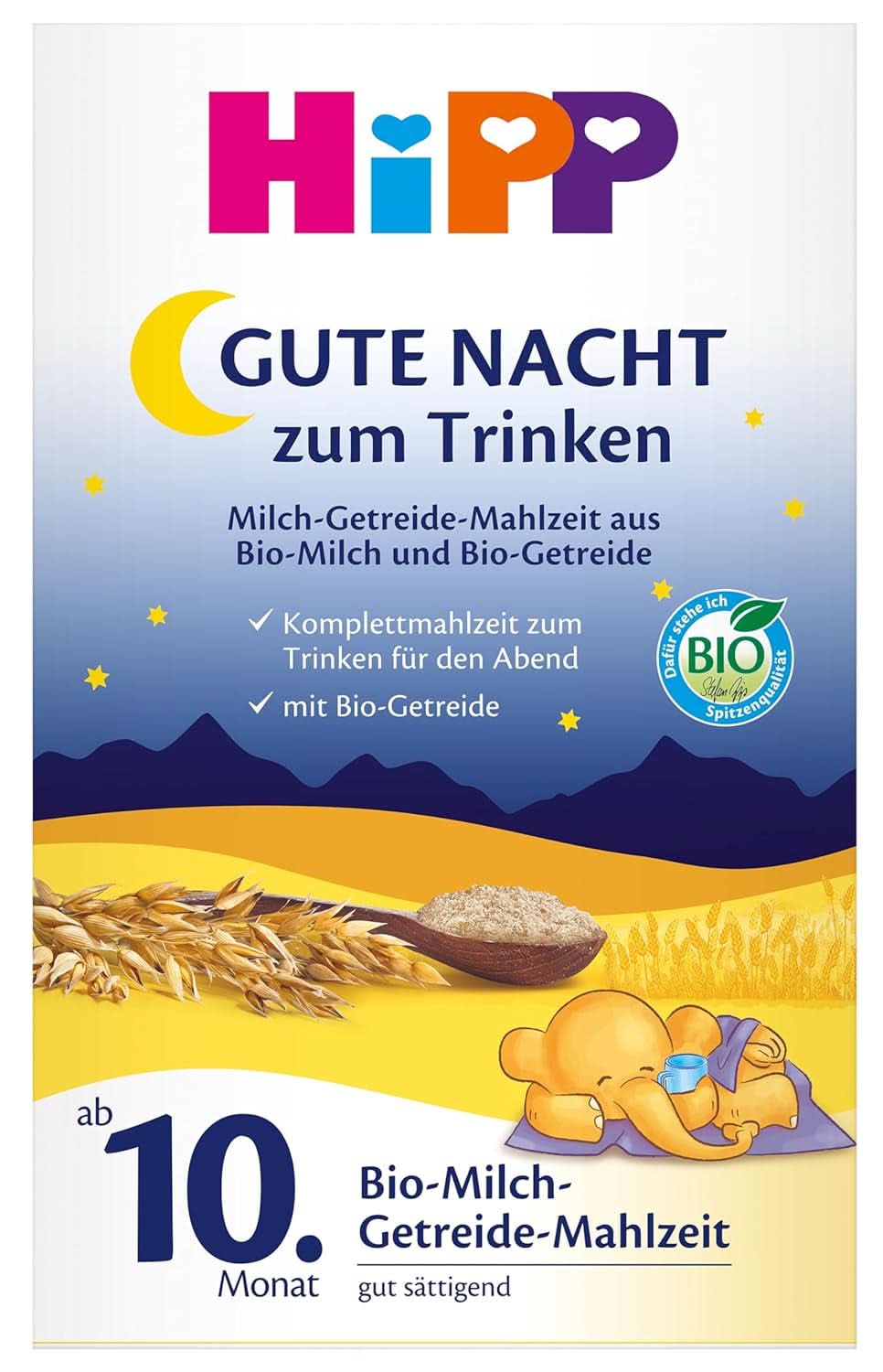 Hipp BIO, Babymilch, 4er Pack (4 x 600 g) Mutter und Kind Naty Shop Neue Formel Bio-Milchnahrung für die Nacht vor dem Schlafengehen