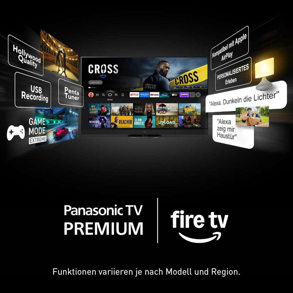 Televizor Panasonic Premium TV-50W85BEZ, seria W85B, 50 inch, televizor inteligent QLED 4K Ultra HD, 2025, 120 Hz, Fire TV, Dolby Vision și Atmos, mod Joc Extrem, Alexa, asistență Apple, Bluetooth, negru