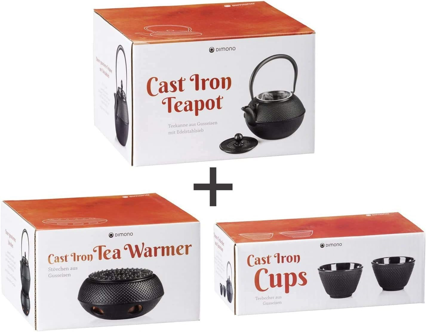 Set de ceai tradițional din fontă Dimono: ceainic, încălzitor și 2 cești de ceai