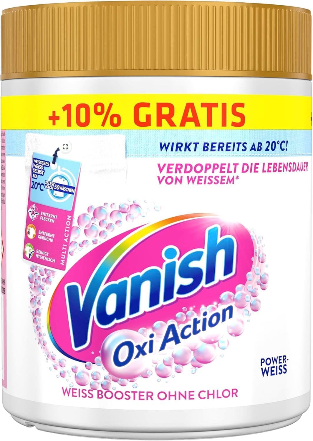 Vanish Oxi Action Powerwhite Powder – 1 x 1,125 kg – chlorfreier Fleckenentferner und Wäscheverbesserungspulver – für weiße Wäsche