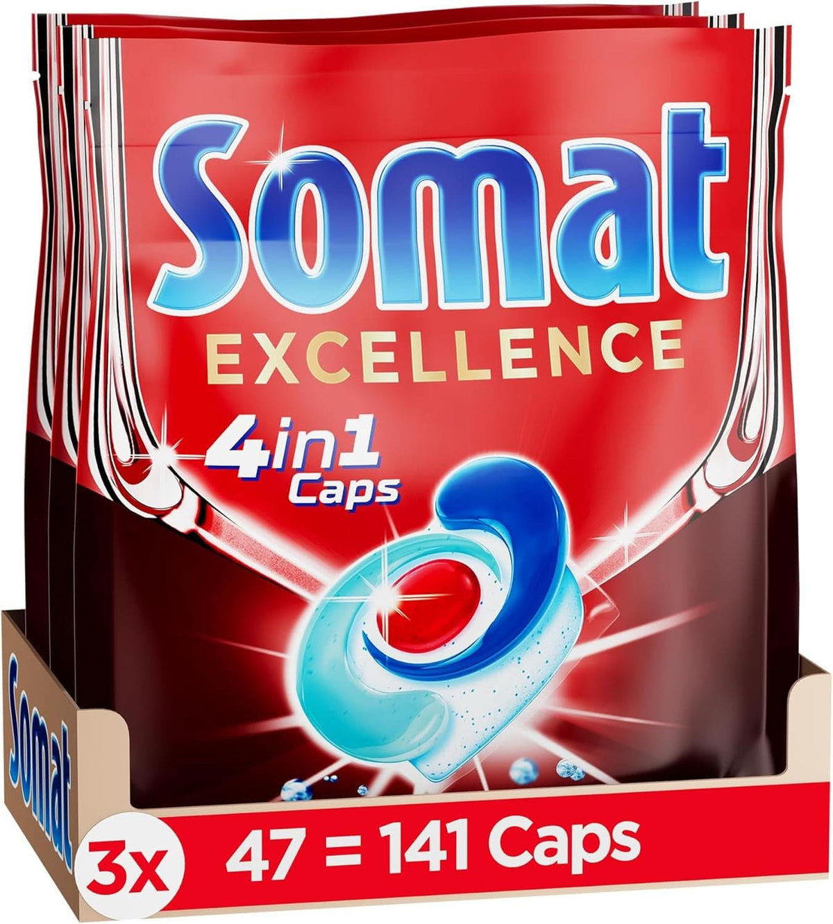 Somat Excellence 4In1 Caps (141 Caps), schnell auflösende Geschirrspülmittel Naty Shop Küchenreiniger 141 Caps Fresh