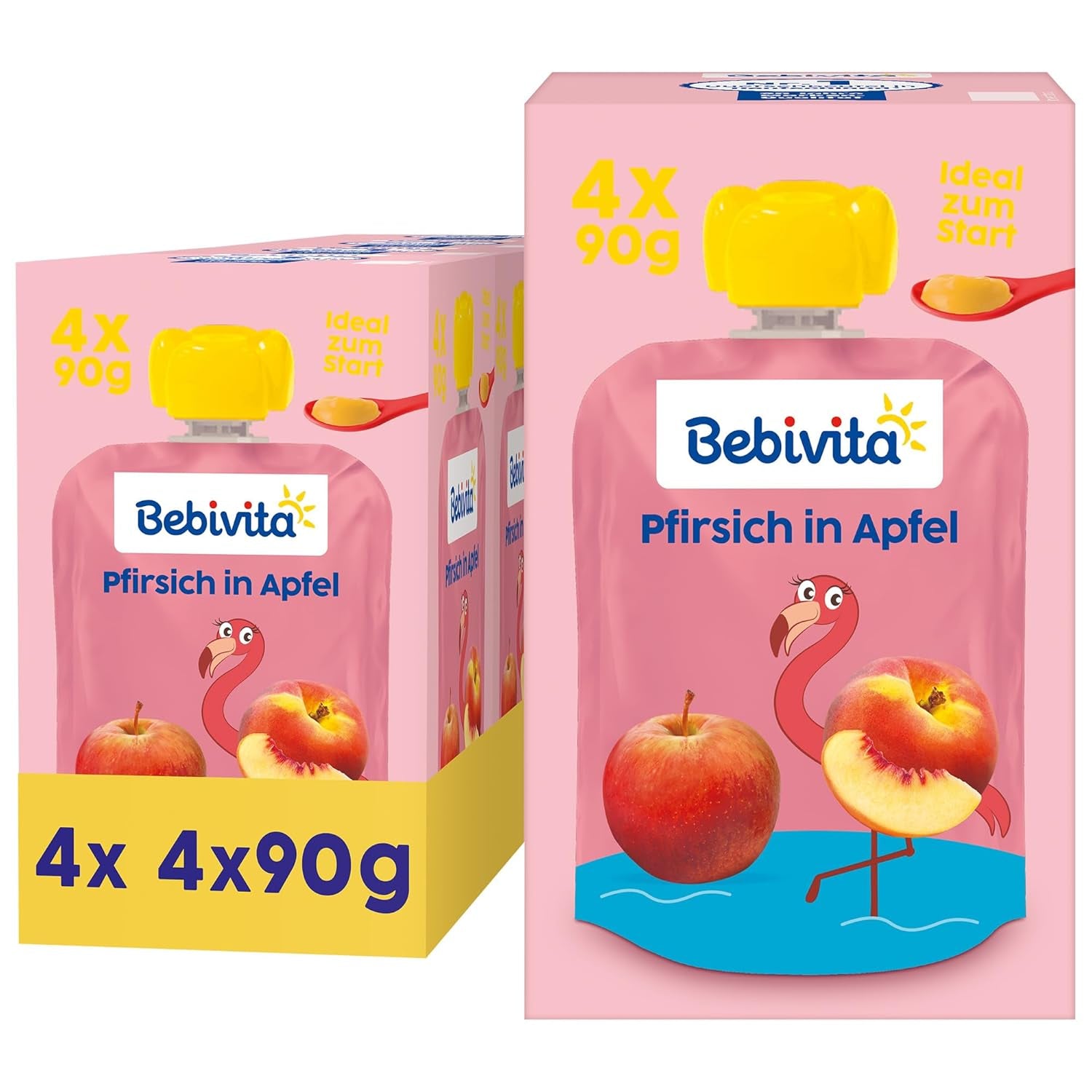 Quetschbare Pfirsich-Apfel-Beutel – 16er-Pack (4 Packungen à 4 x 90 g), ohne Zuckerzusatz, glutenfrei, vegan, ideal für Babys ab 5 Monaten, perfekt zum Mitnehmen