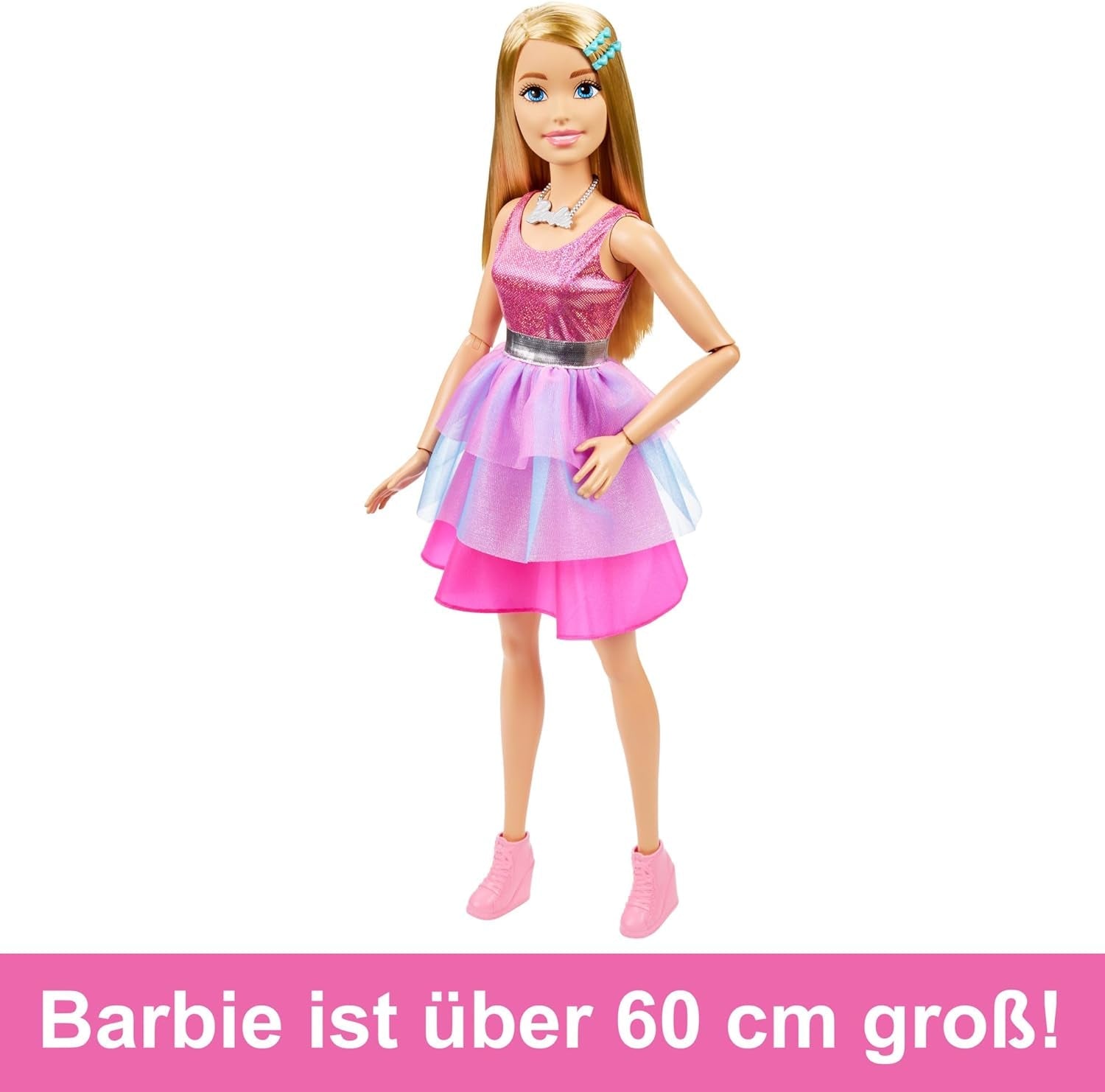 Extra große Barbie-Puppe (71 cm) – rosa Kleid, blondes Haar mit Haarspange und Halskette, Geschenk für Kinder ab 3 Jahren, HJY02 Dolls Naty Shop