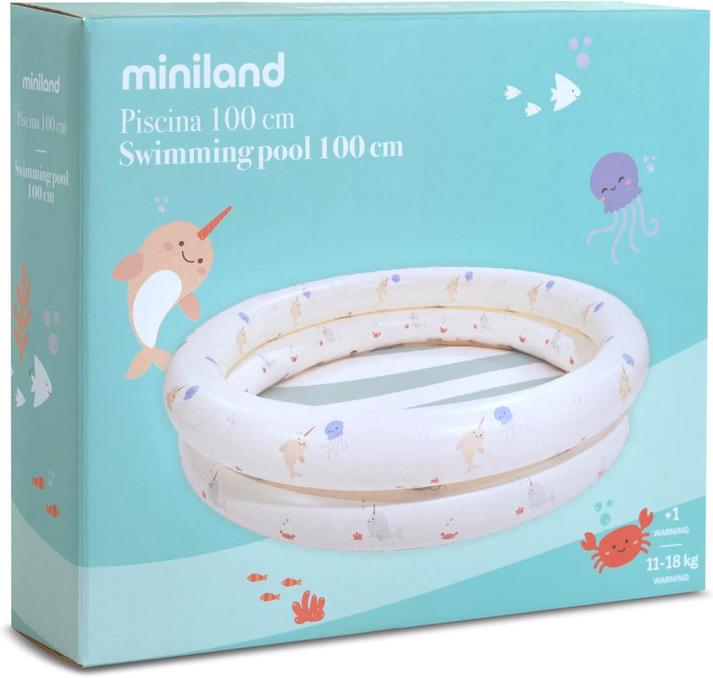 Miniland – Aufblasbares Babybecken 100 cm, kompaktes und sicheres rundes Babybecken