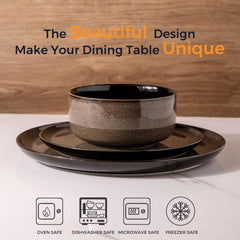 Set de veselă LeRatio pentru 6 persoane, set de veselă din gresie, 18 piese, glazură reactivă, set de boluri și farfurii rezistente la zgârieturi, potrivit pentru mașina de spălat vase și cuptorul cu microunde, pentru servire la masă