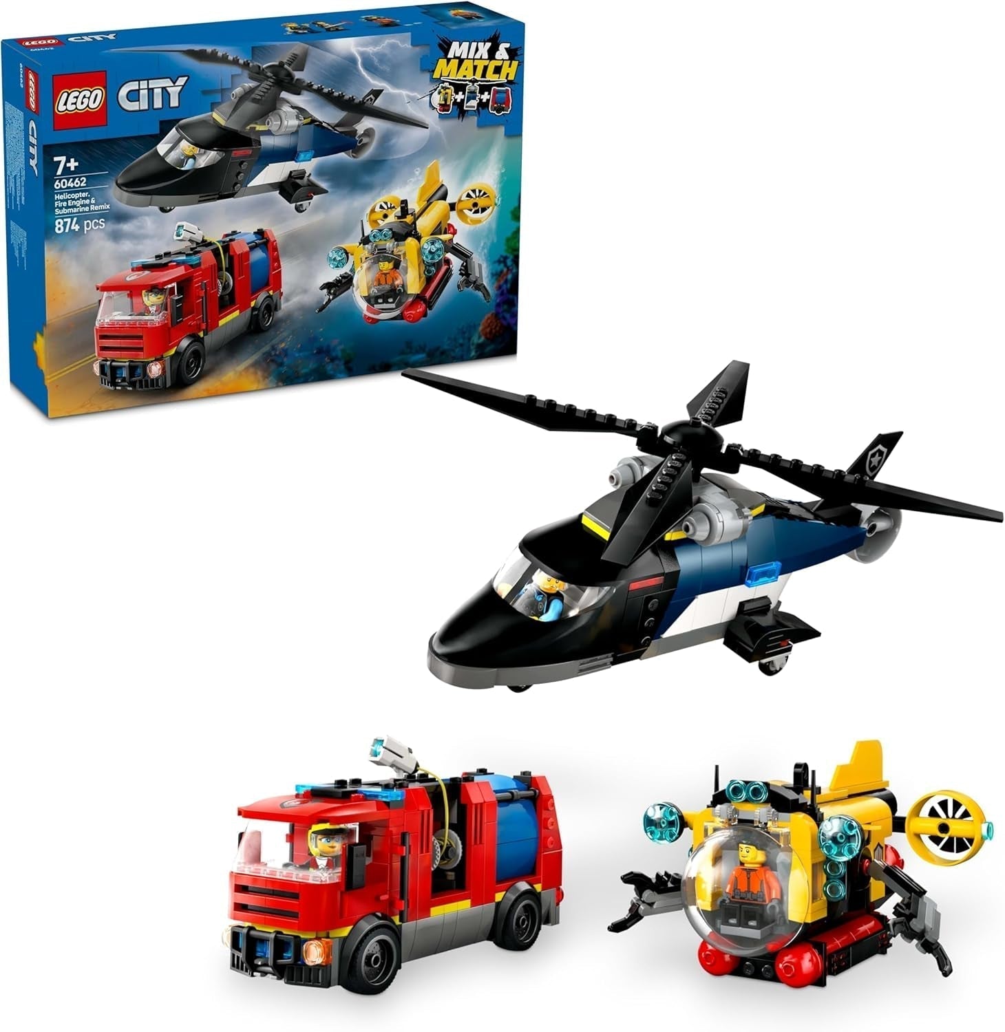 LEGO City Kombiset aus Hubschrauber, Löwenauto und U-Boot und 3 Minifiguren – baubare Spielzeugfahrzeuge für Jungen und Mädchen ab 7 Jahren – Geburtstags- und Weihnachtsgeschenk 60462 Bausätze Besuche den LEGO-Store Standardtitel