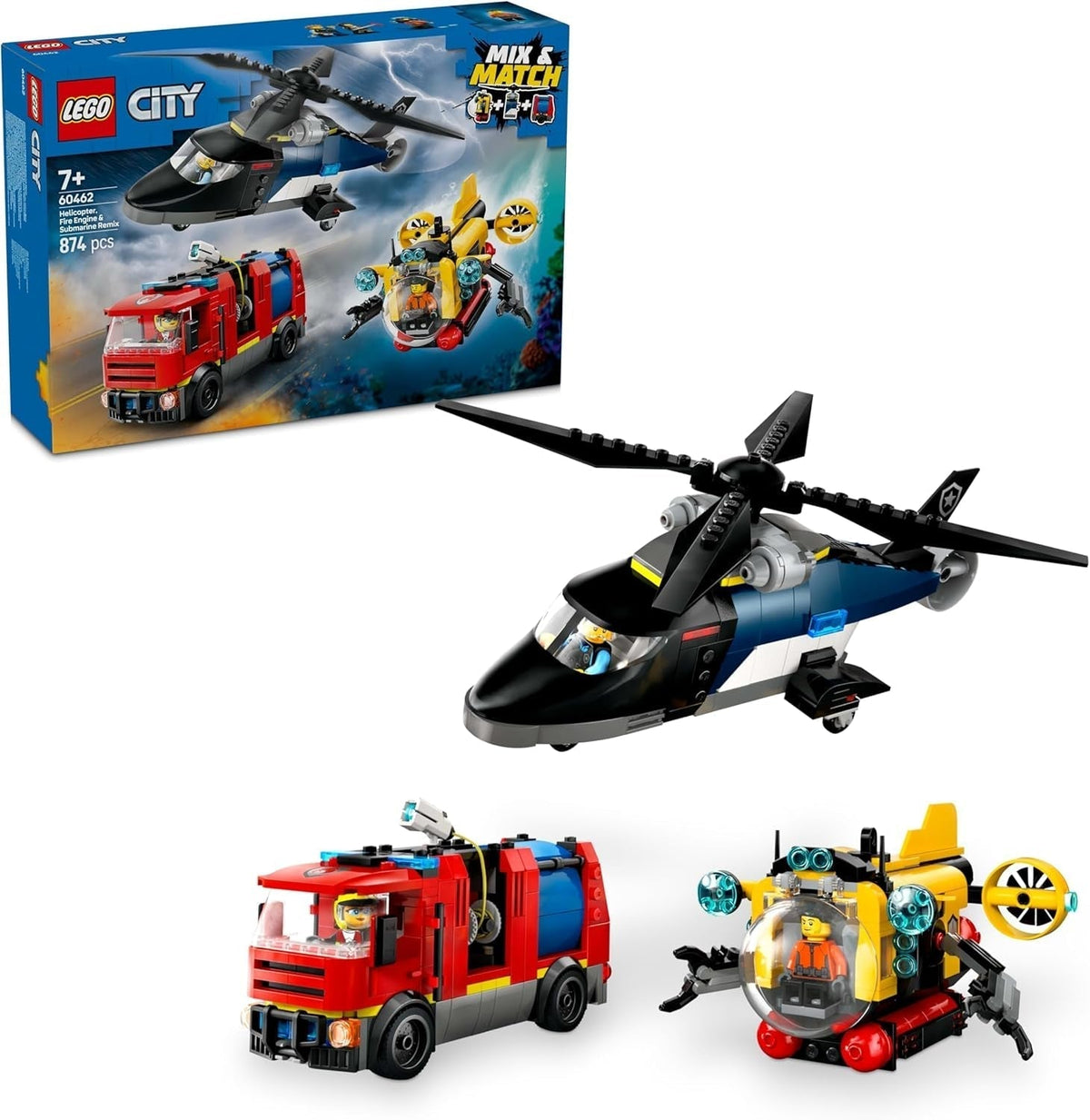 LEGO City Kombiset aus Hubschrauber, Löwenauto und U-Boot und 3 Minifiguren – baubare Spielzeugfahrzeuge für Jungen und Mädchen ab 7 Jahren – Geburtstags- und Weihnachtsgeschenk 60462 Bausätze Besuche den LEGO-Store Standardtitel