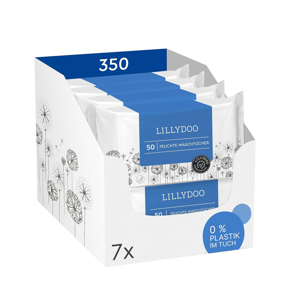 LILLYDOO Feuchttücher, 50 Stück, 100 % plastikfrei, extragroß, geruchsneutral