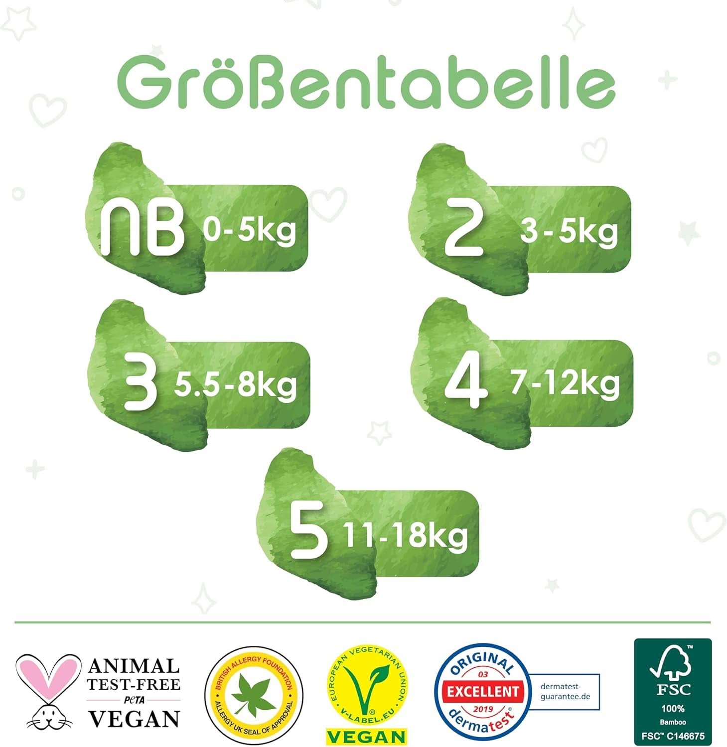 Pureborn Eco Bio-Bambuswindeln, Größe für Neugeborene bis 5 kg, ultraweich, hypoallergen, mit Feuchtigkeitsindikator, verschiedene Aufdrucke Mutter und Kind Naty Shop