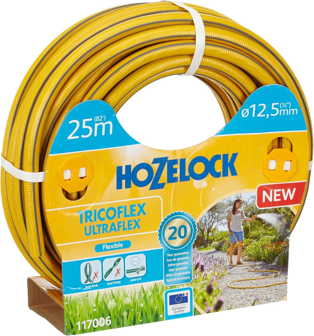 HOZELOCK - Furtun Tricoflex Ultraflex Ø 12,5 mm (1/2") 20 M: Furtun flexibil de grădină, rezistent la intemperii, la răsucire și îndoire, fabricat din 40% PVC reciclat [117002], galben