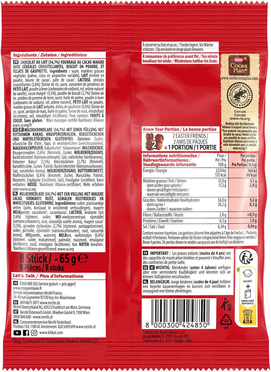 NESTLÉ Easter Friends, Oster-Minifiguren aus Vollmilchschokolade mit knusprigen Stücken, 1 Packung (1 x 65 g)