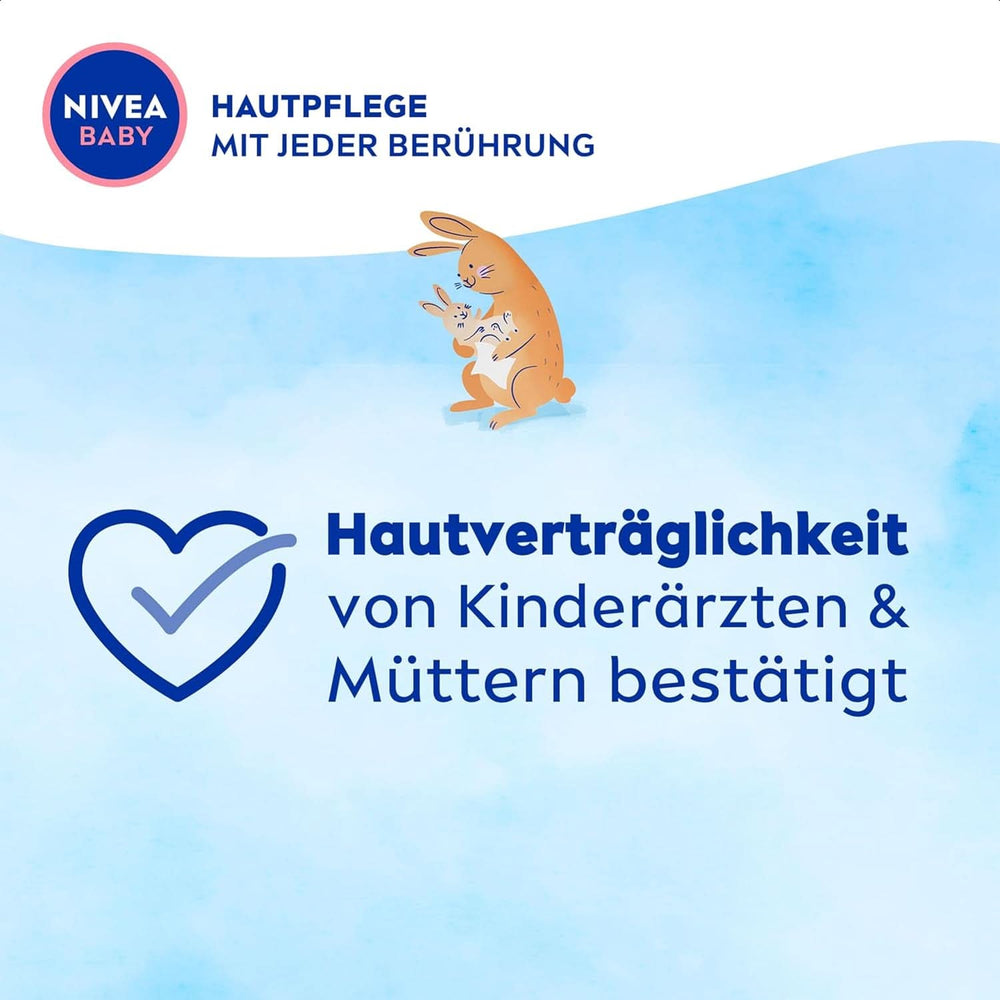 NIVEA Baby AQUA Feuchttücher, Babytücher zur sanften Reinigung empfindlicher Haut, hypoallergene und parfümfreie Feuchttücher für Babys mit 99 % Wasser (4 x 57 Stück) Baby-Feuchttücher Naty Shop