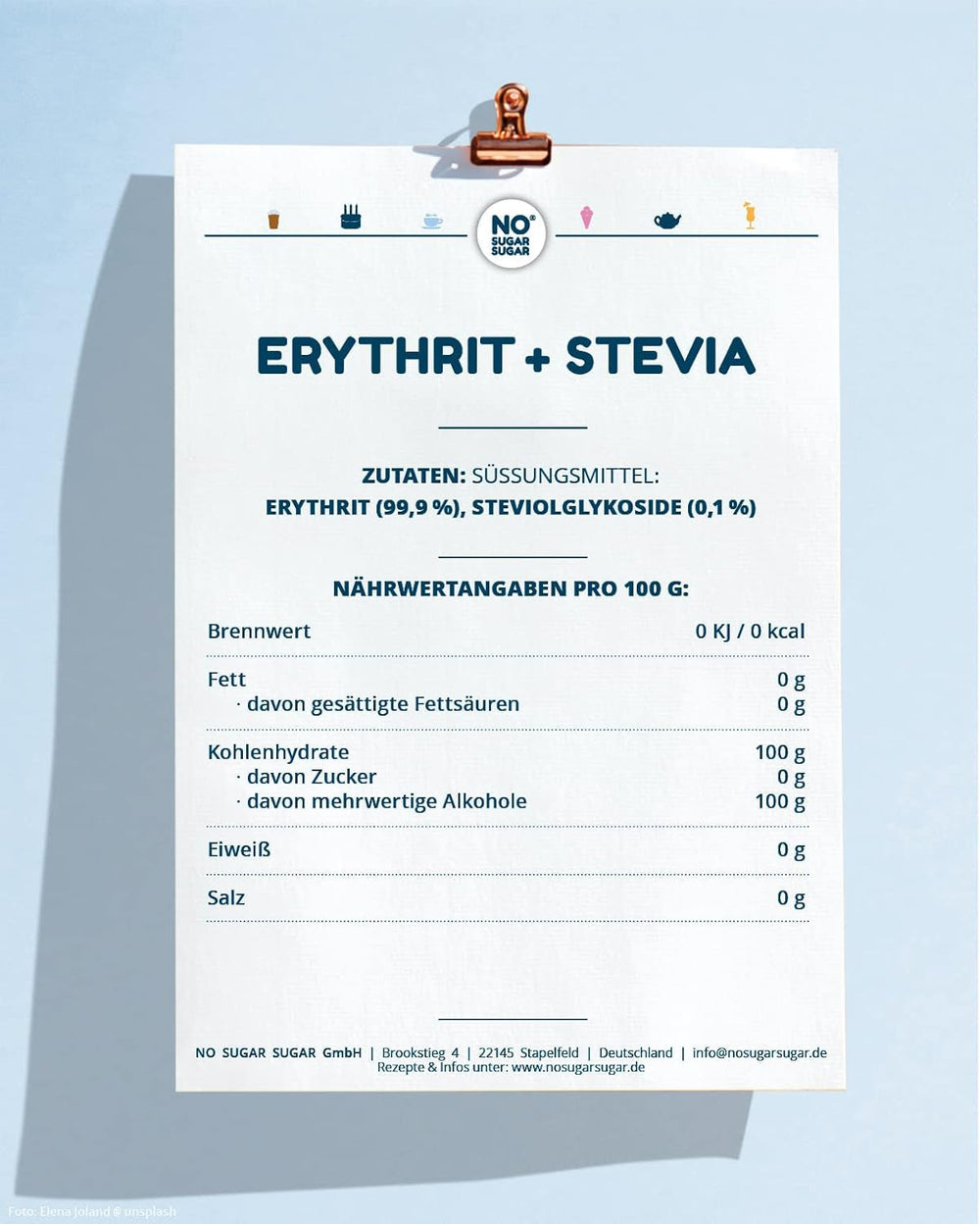 NO SUGAR SUGAR 400 G Erythrit + Stevia Vegan, 100% Zucker- & kalorienfreier Zuckerersatz, Zahnfreundlich 1:1 Süße Gegenüber Zucker, Gesunde Alternative Ohne Eigengeschmack Zum Kochen, Backen, Süßen Sweeteners Naty Shop