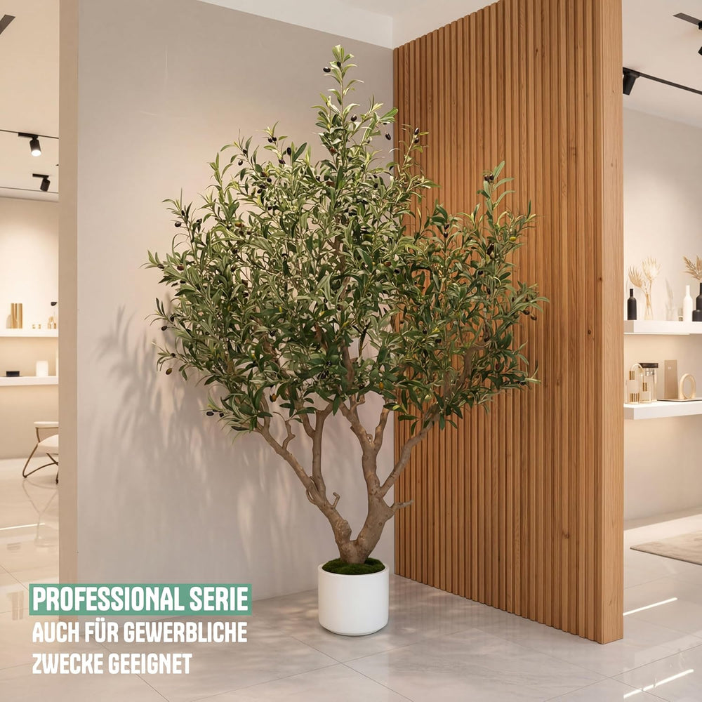 Olivenbaum Künstlich 210 Cm Inkl. Topf - Künstlicher Olivenbaum Mit Naturgetreuem Stamm, Realistischen Blättern & Oliven - Künstlicher Baum Für Indoor & Outdoor, Groß, Inklusive Moos & Topf