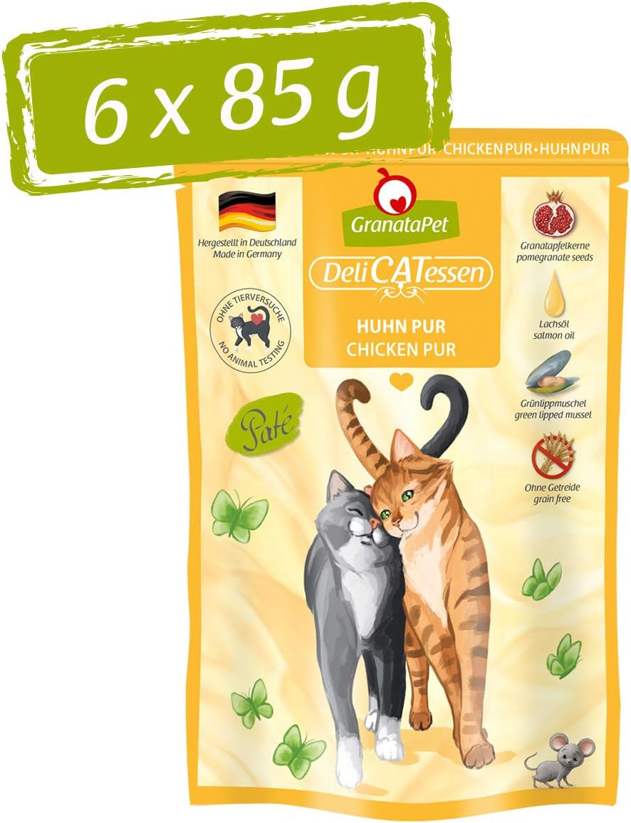 Granatapet Delicatessen Chicken PUR, hrană umedă pentru pisici, hrană fără cereale & fără zahăr adăugat, hrană pentru pisici cu conținut ridicat de carne & uleiuri de înaltă calitate, 6 X 400 G