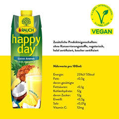 Rauch Happy Day Kokos-Ananas | Eine Reise in die Karibik | Ananasfruchtsaft und Kokoswasser | 6 x 1 Liter, Tetra Prisma Alkoholfreie Getränke Naty Shop