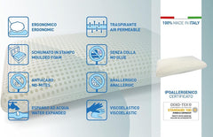 Talamo Italia Set de 2 perne pentru pat, 100% Made in Italy, pernă detașabilă "săpun" din spumă de memorie perforată, hipoalergenică și respirabilă, 70X40Xh16 Cm Perne standard Naty Shop