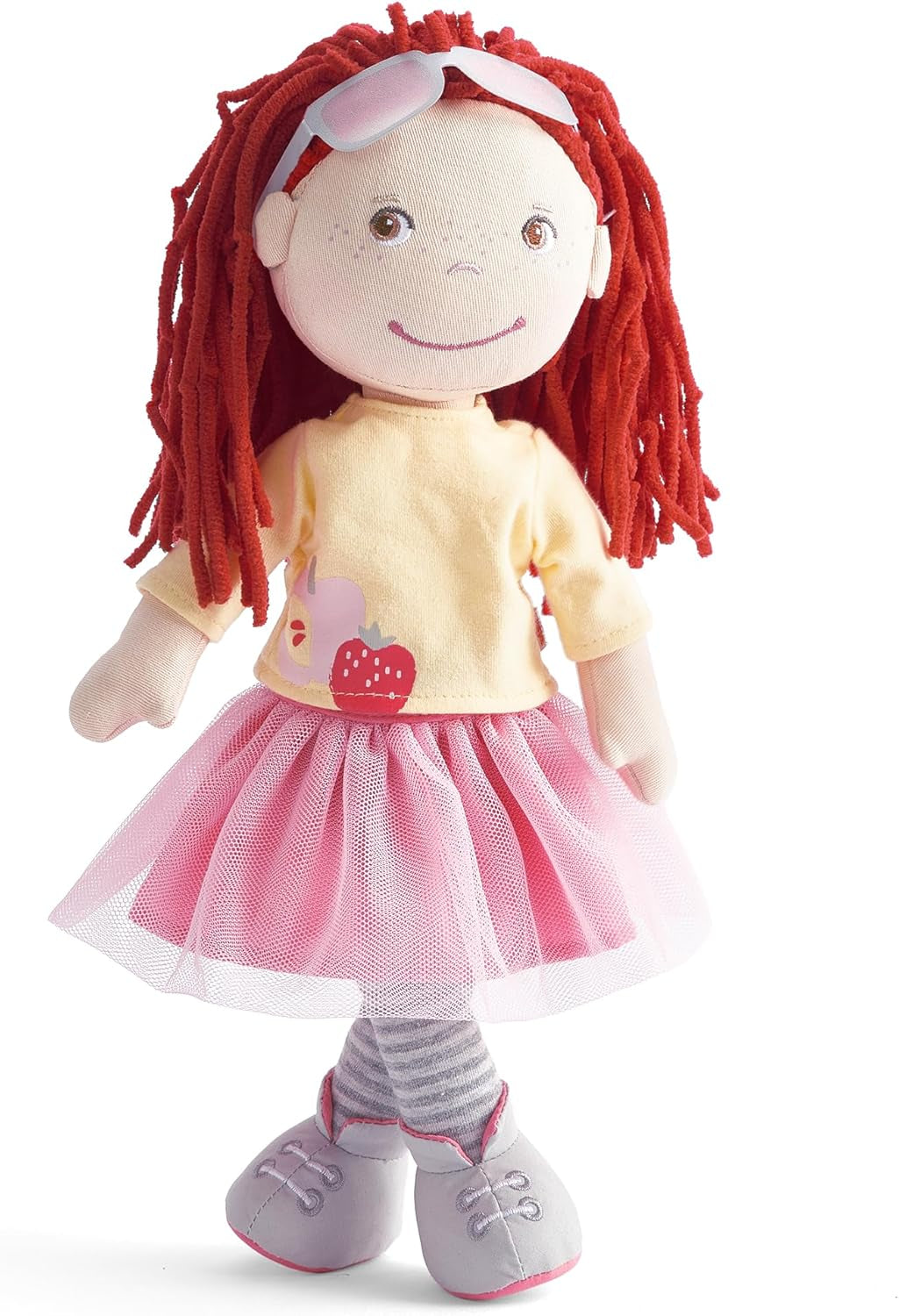 Păpușa HABA AVA, păpușă de 30 cm cu ochelari, păpușă moale pentru copii de la 18 luni