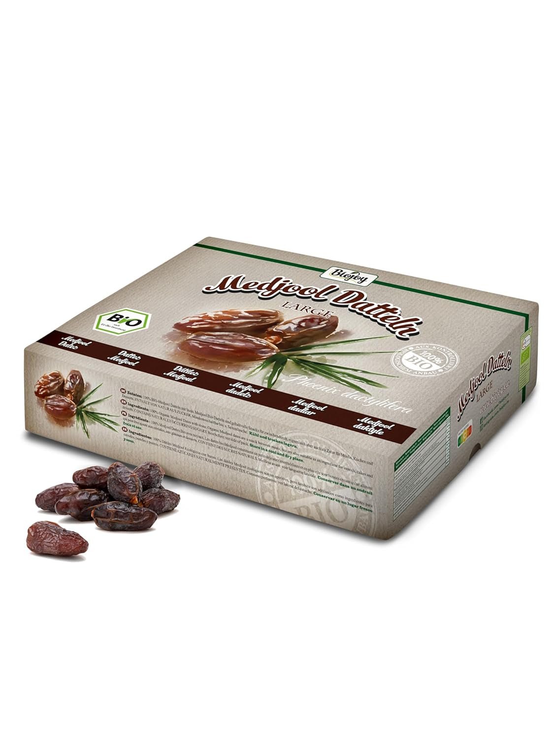 Biojoy BIO-Medjool curmale din Israel (5 kg), uscate și întregi, nesulfurate, Mare Produse deshidratate Naty Shop