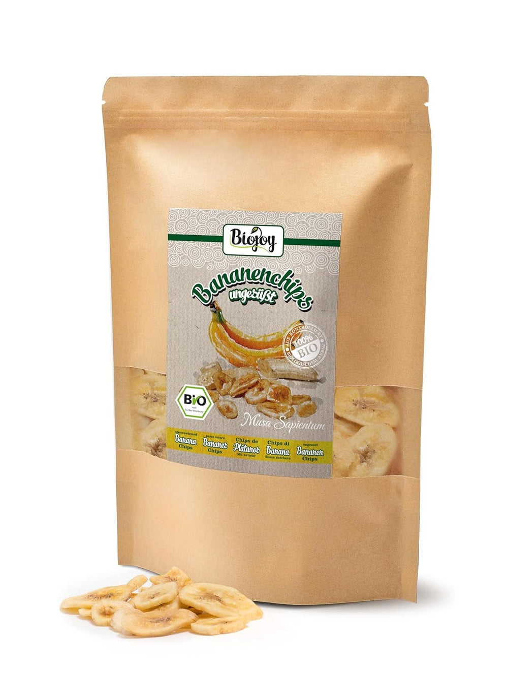 Biojoy chipsuri de banane ecologice (500 g), uscate și nesulfurate Produse deshidratate Naty Shop