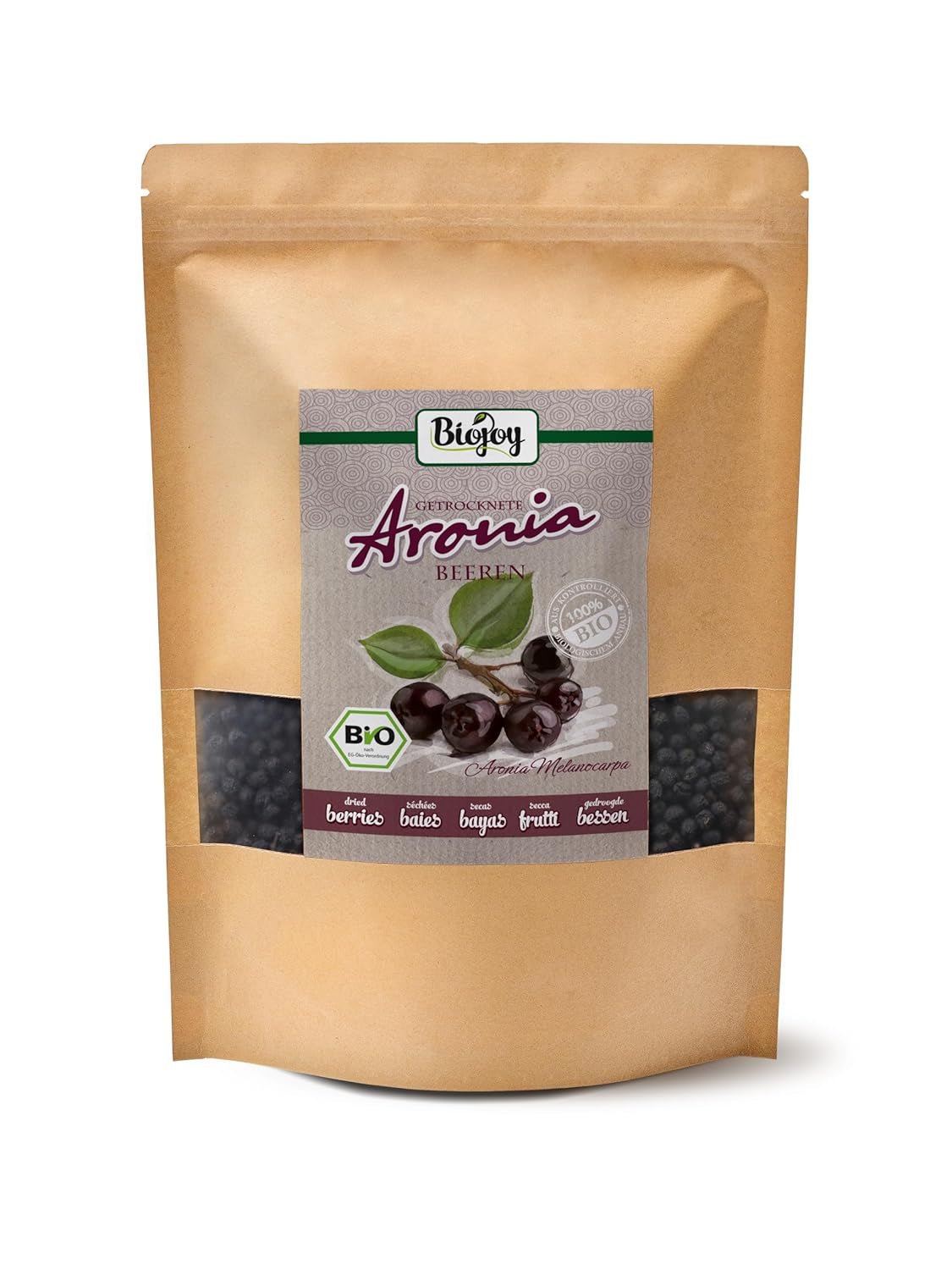 Biojoy fructe de aronia organice (1 kg), uscate și întregi (Aronia melanocarpa) Produse deshidratate Naty Shop 1 kg (1 pachet)