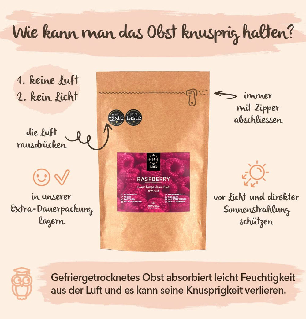 BRIX Zmeură uscată | Zmeură naturală, liofilizată 85 g | Premiul Great Taste pentru fructe uscate | Fără OMG, fără gluten, vegan, vitamine conservate Produse deshidratate Naty Shop