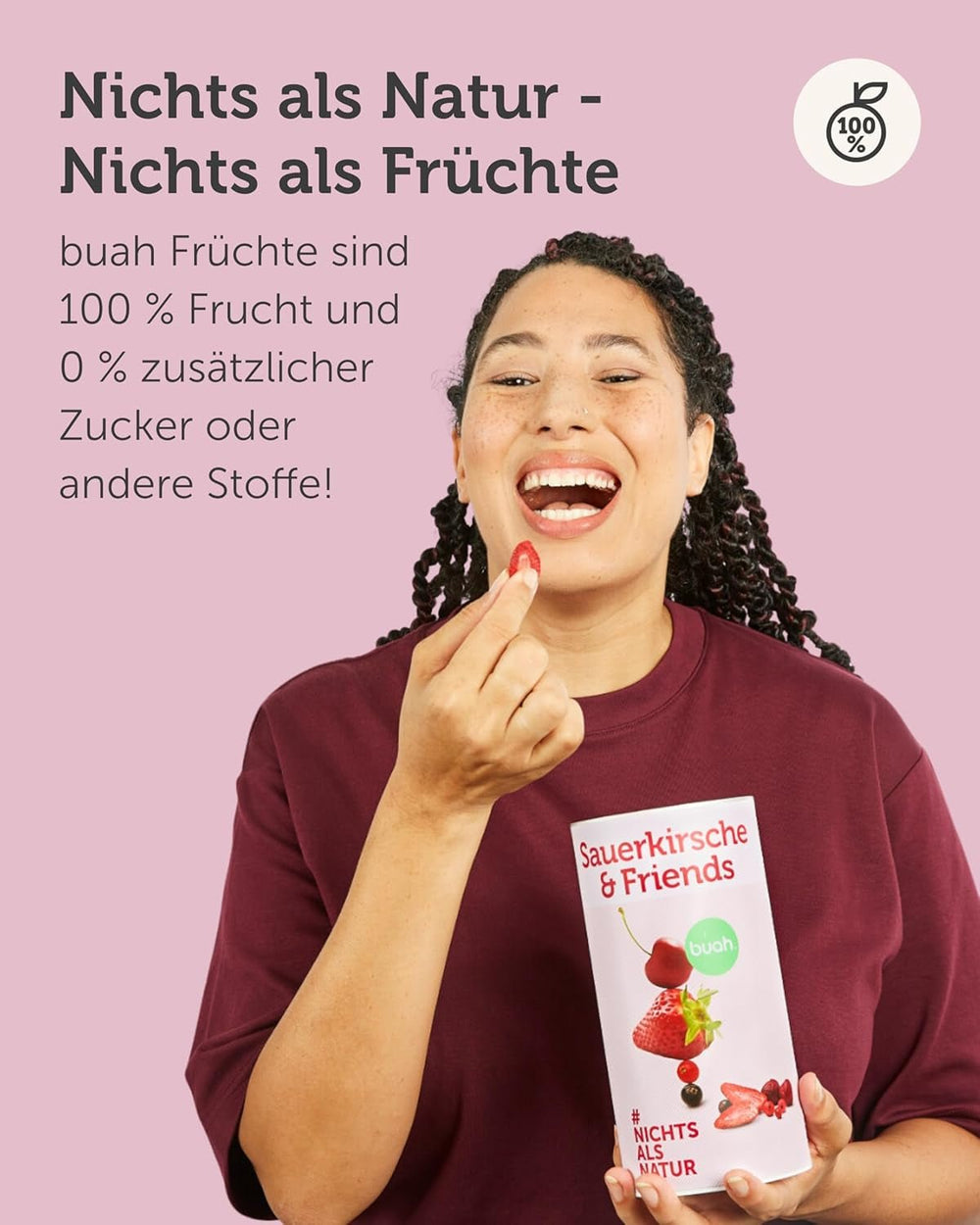 BUAH® Mix de fructe liofilizate | vișine, căpșuni, coacăze roșii și negre liofilizate fără zahăr adăugat | 100% fructe | vegan, fără gluten, fără lactoză (128g) Produse deshidratate Naty Shop