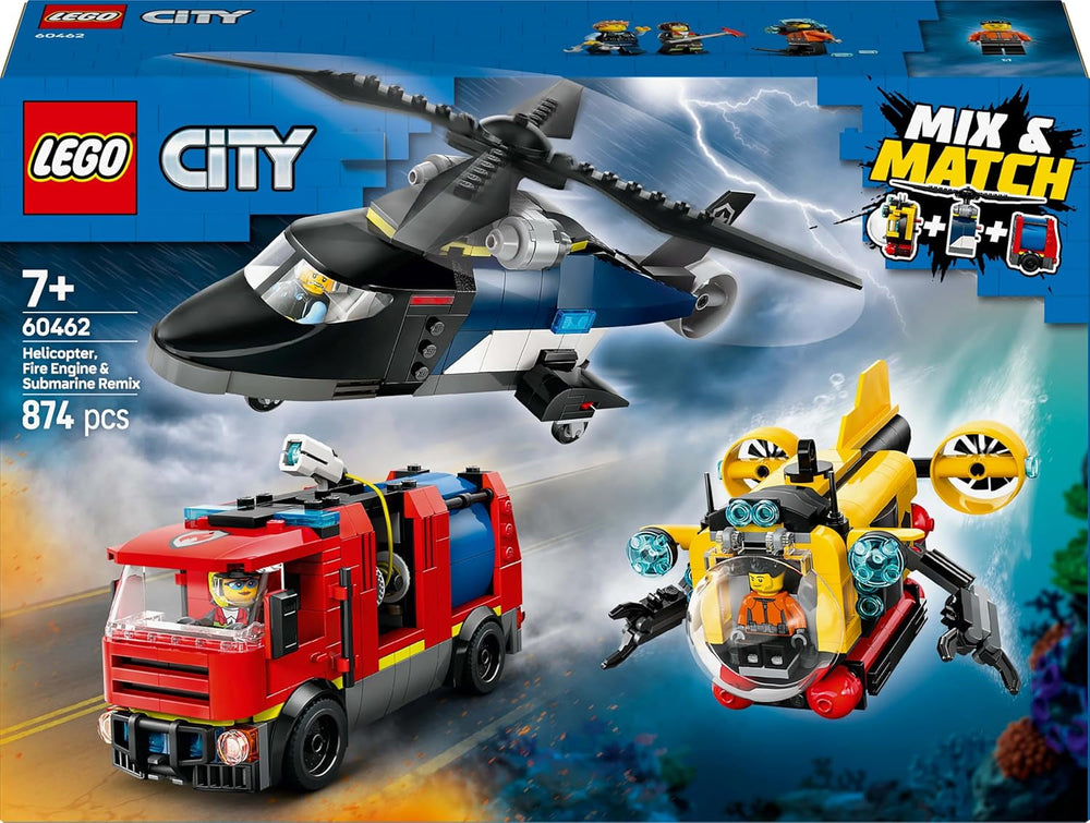 LEGO City Combo-Set mit Hubschrauber, Löwenauto und U-Boot sowie 3 Minifiguren – baubare Spielzeugfahrzeuge für Jungen und Mädchen ab 7 Jahren – Geburtstags- und Weihnachtsgeschenk 60462 Bausets Besuchen Sie den LEGO-Store