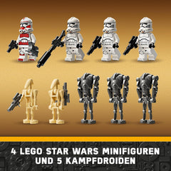 LEGO Star Wars 75372 Clone Trooper & Battle Droid Battle Pack, inkl. 4 Minifiguren, 5 Droiden und Speeder-Motorrad mit Shooter – Konstruktionsspielzeug für Jungen und Mädchen ab 7 Jahren. Bausätze Besuchen Sie den LEGO-Store