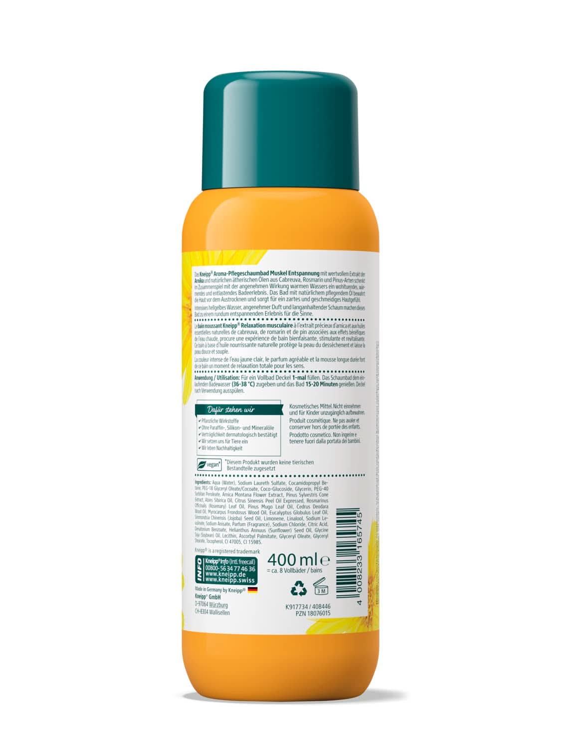 Kneipp Aroma, aditiv de baie cu extract de arnică și uleiuri esențiale naturale din speciile Cabreuva, Rosemary și Pinus, 400 ml Naty Shop