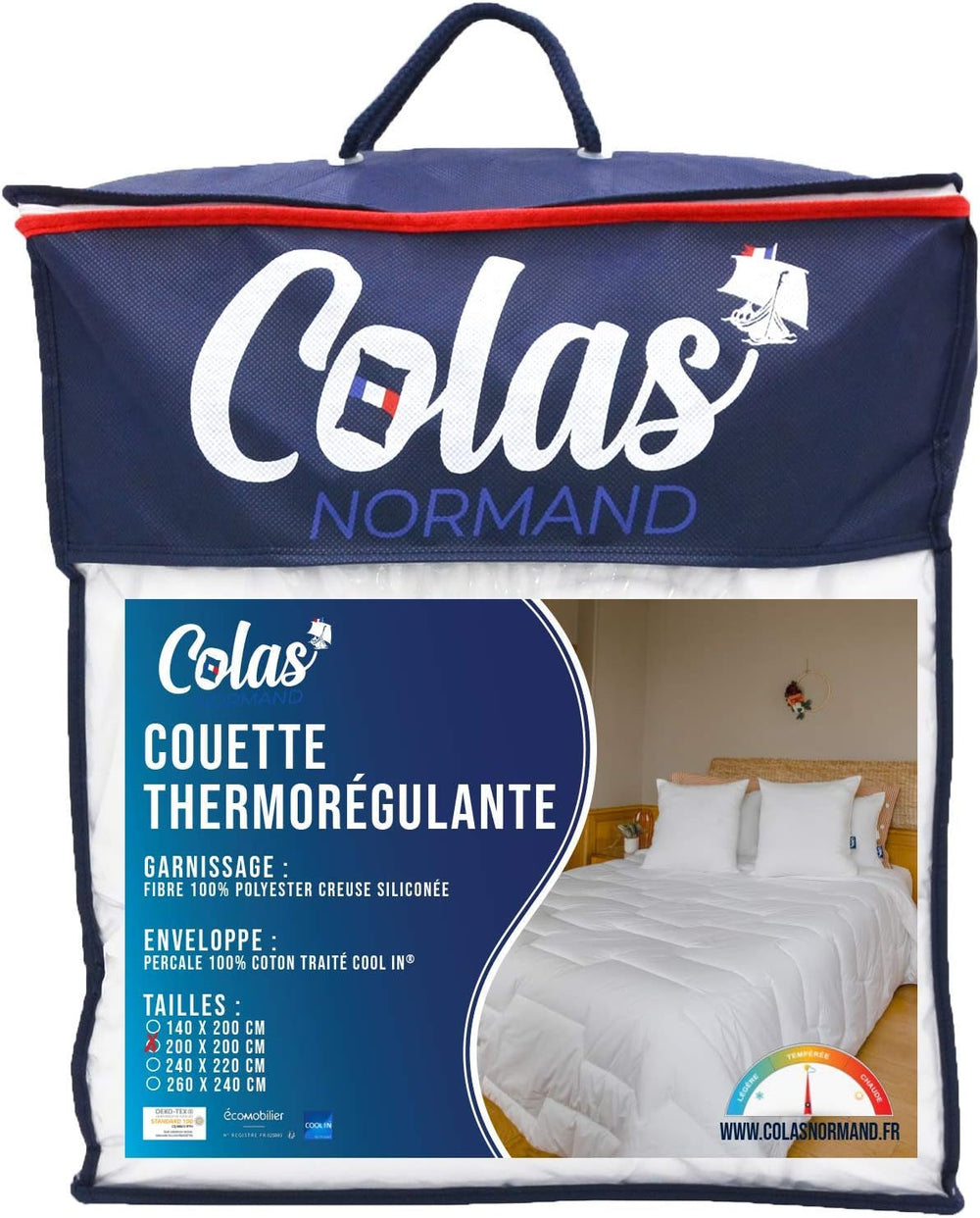 COLAS NORMAND Thermoregulierende Steppdecke, Cool In, Temperiert, 140 x 200 cm, Schweiß, optimale Belüftung, 100 % Perkal, Fresh Feel, Französisch, 53130255, Weiß Naty Shop Steppdecken und Steppdecken Weiß 200 x 200 cm