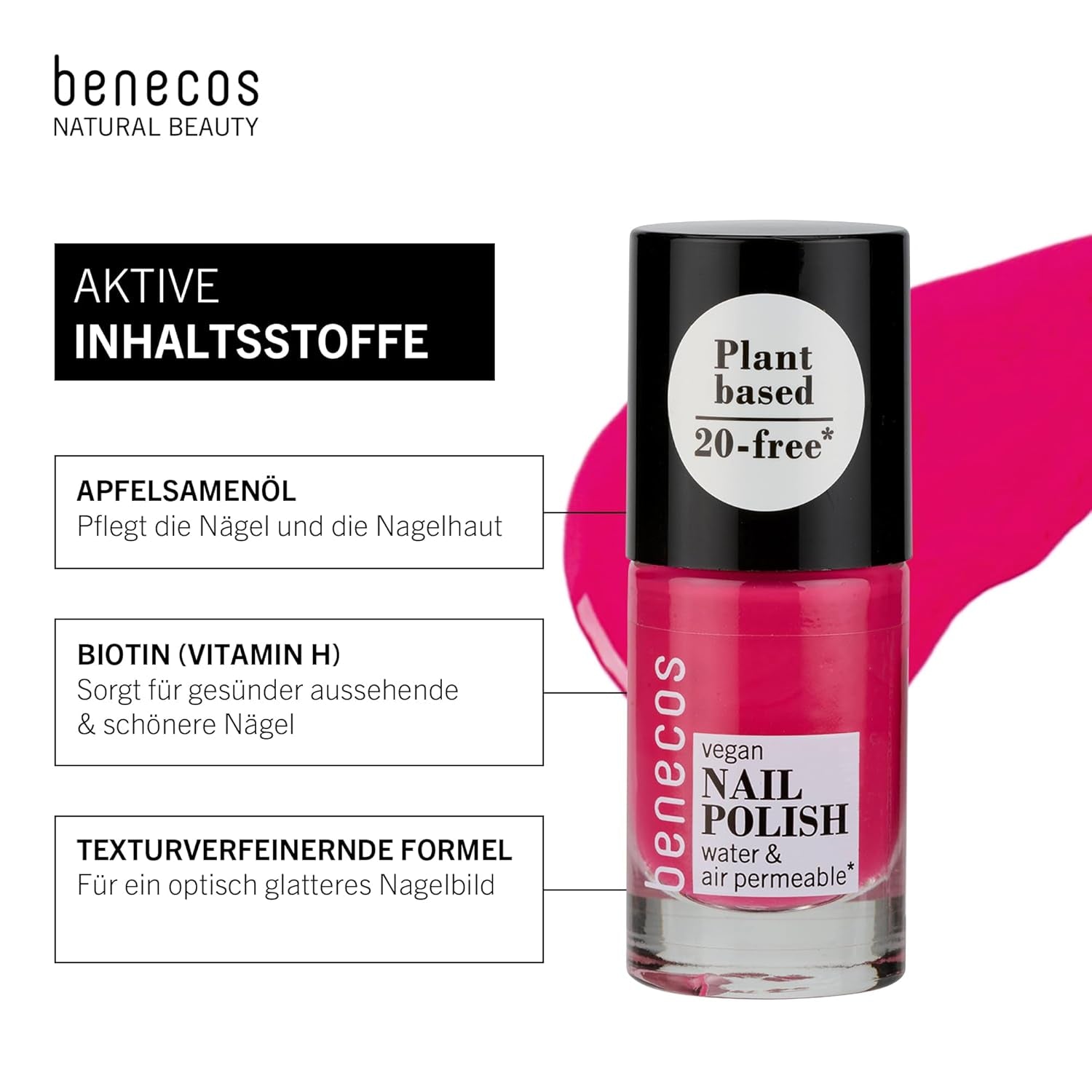 Benecos 20-Free veganer Nagellack oh lala – pflanzlicher Nagellack – schnell trocknend und langlebig – wasserdurchlässig – angereichert mit Biotin – 5 ml