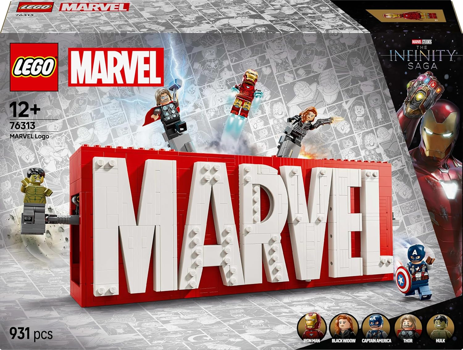 LEGO Marvel: Marvel-Logo und Minifiguren – Hulk-, Thor-, Iron Man-, Black Widow- und Captain America-Sammelset – Avengers-Figurenbauset – Geschenk für Jungen und Mädchen ab 12 Jahren 76313 Bausets Beuche den LEGO-Store