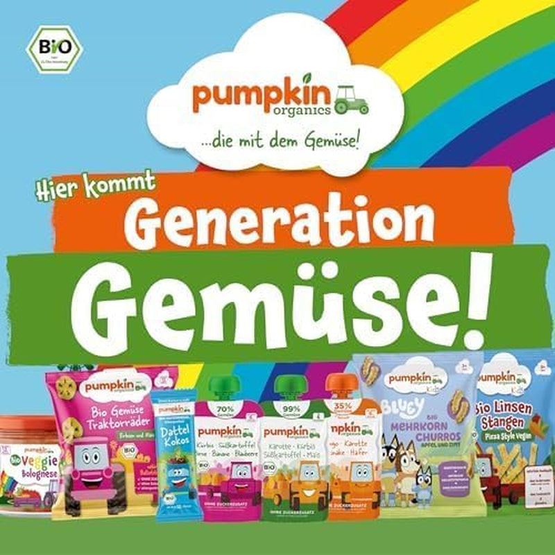 Pumpkin Organics Beutel mit Bio-Gemüse und Getreide, 8er-Pack: Birne, Erdbeeren, Süßkartoffeln, Rote Bete, Banane, Hafer – Ohne Zuckerzusatz¹ – Ab 6 Monaten – als Snack oder Ergänzungsnahrung in der Packung (8 x 100 g)
