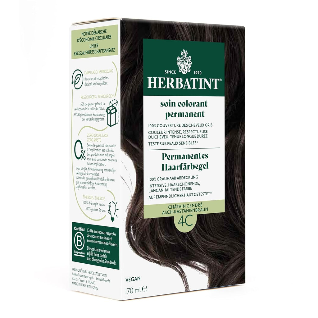 Gel pentru vopsirea permanentă a părului 6N blond închis - 170 ml I Fără amoniac, acoperire 100% a părului gri I Testat pe piele sensibilă, cu 8 extracte de plante Vopsea pentru par Naty Shop 4C Cenușă-castan maro