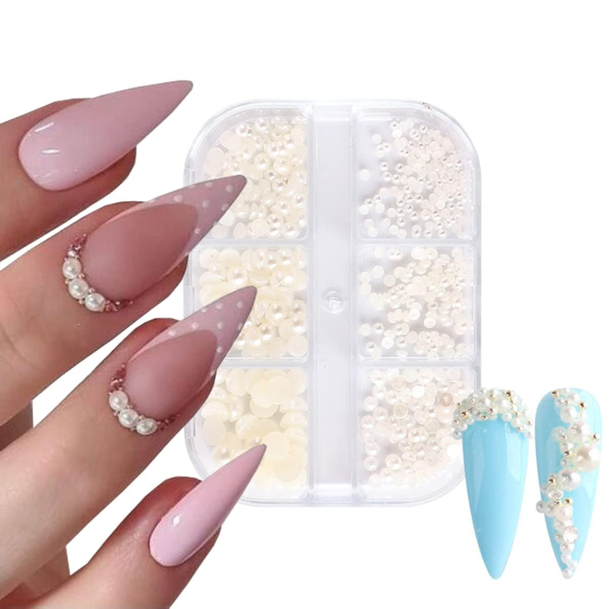 GZMAYUEN Nailart Perlen Micro Kaviar Für Nägel, 0.3-3Mm Goldene Silber Mini Kaviar Strasssteine, Weiß Beige Mini Nägel Perlen Mikroperlen Dekor Für Nägel