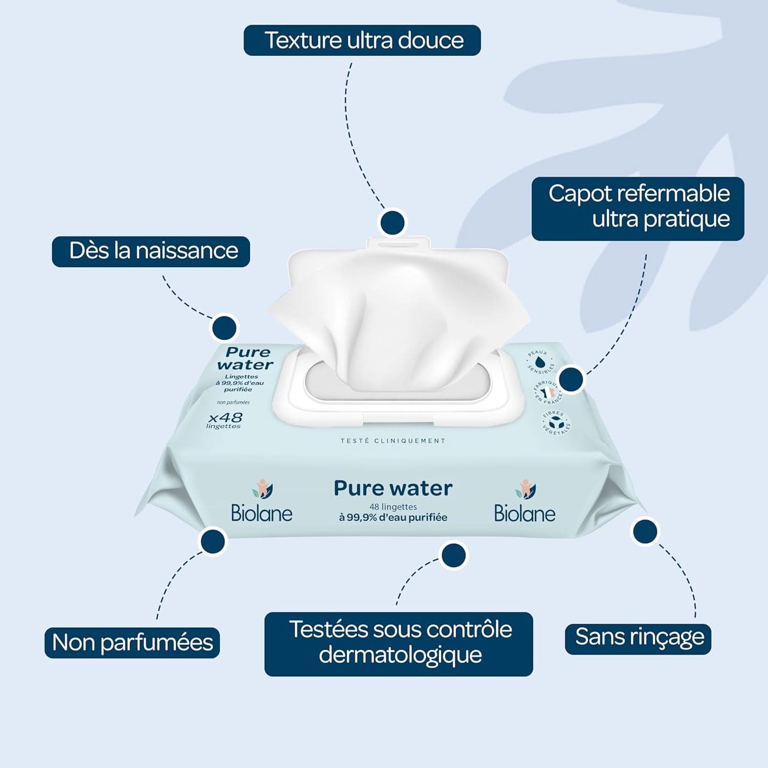 Reinigungstücher für Babys BIOLANE Reines Wasser – Für empfindliche Haut – Ab der Geburt Baby-Feuchttücher Naty Shop