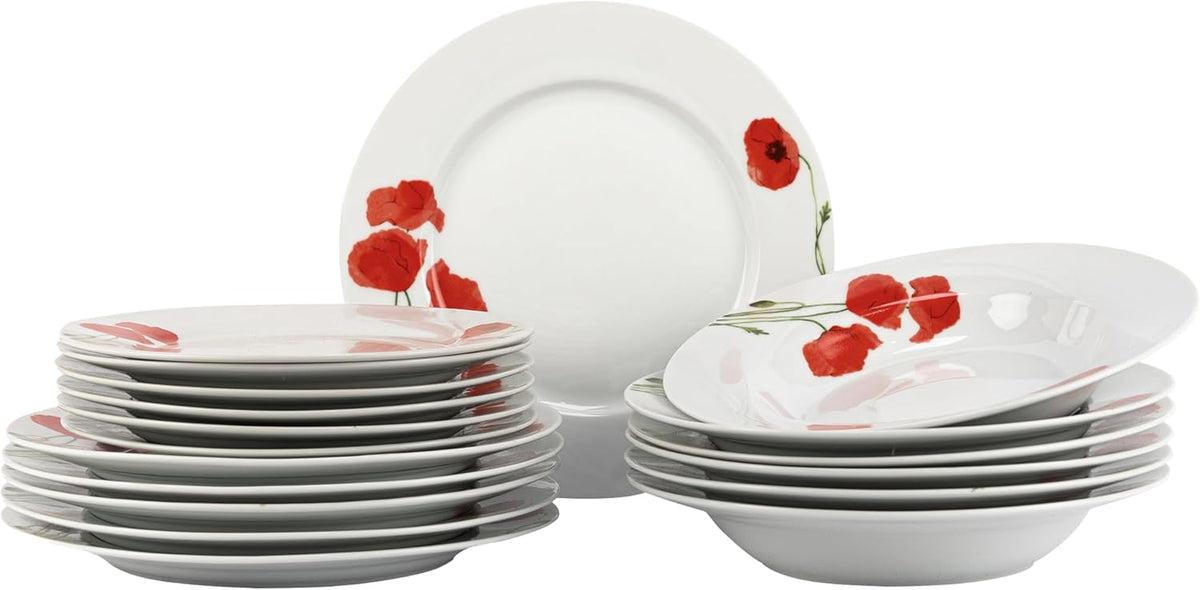 Set de veselă pentru 6 persoane - 18 piese - Set de farfurii din porțelan - Set de veselă albă - Set de bol și farfurie - Veselă modernă - Farfurii - Serviciu de masă - Set de veselă pentru 6 persoane