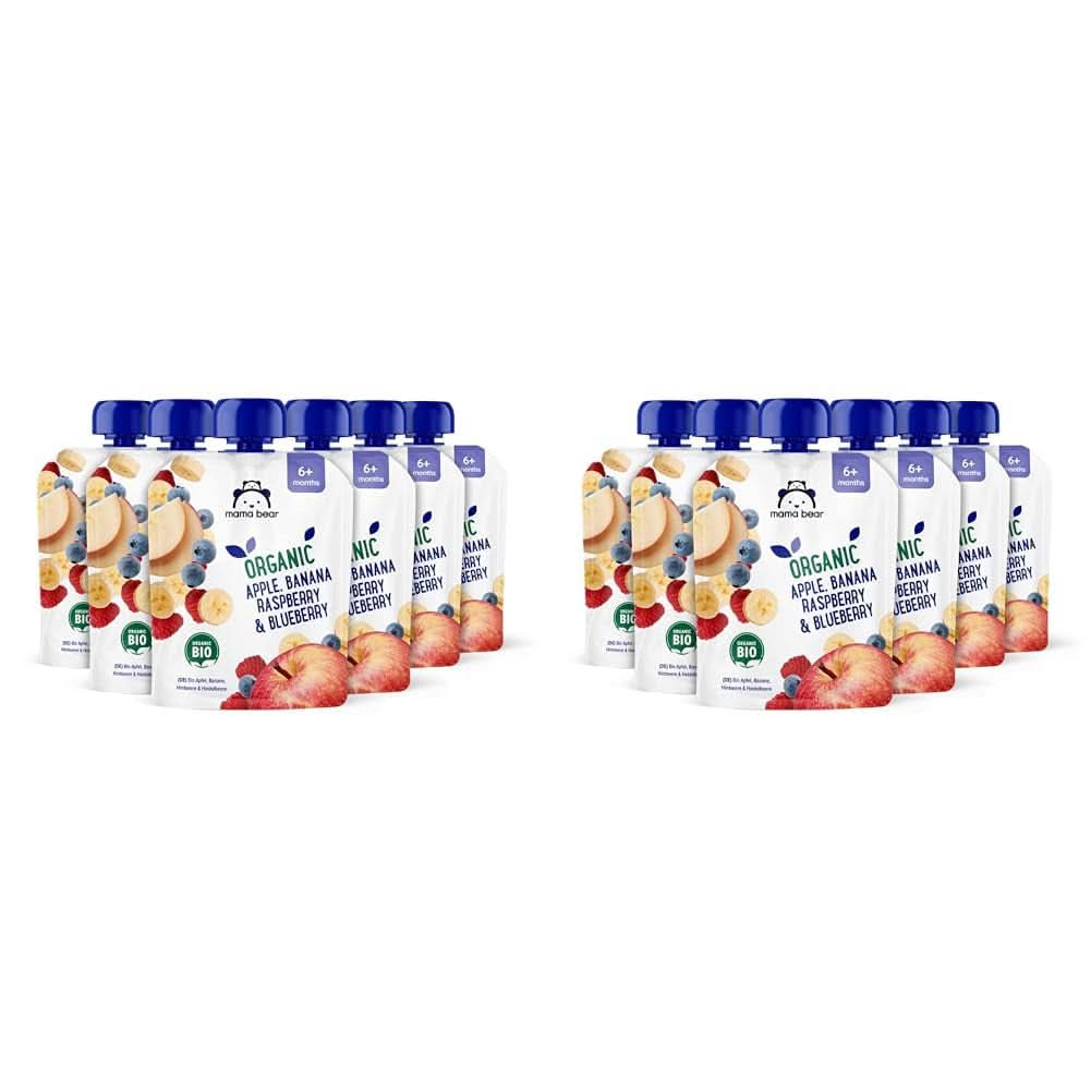 Mama Bear, piure organic diferite fructe, set 6 x 90 grame Mama si Copilul Naty Shop 12 x 90 grame Mere, banane, afine și zmeură