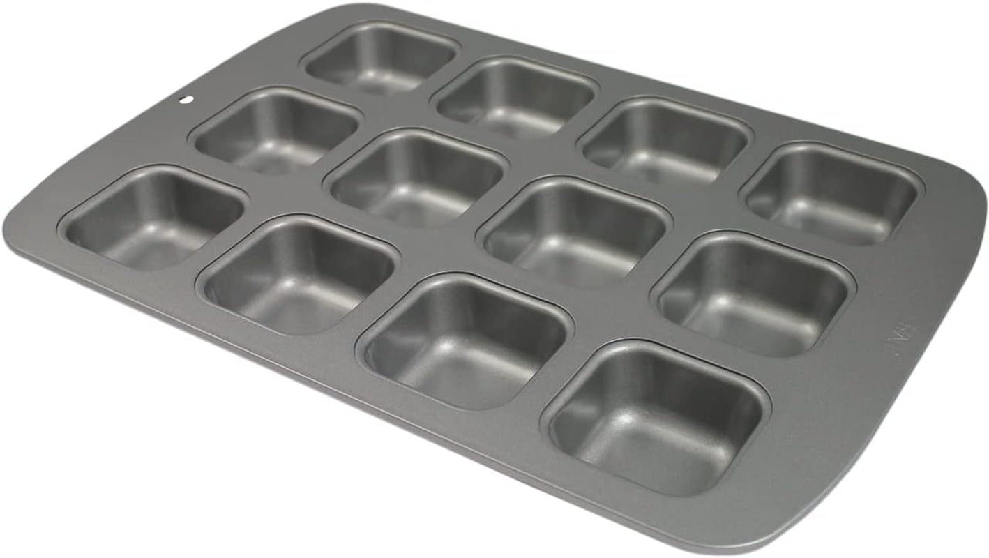 CSB106 Quadratische Antihaftbeschichtete Backform Mit 12 Minilöchern Aus Karbonstahl, Edelstahl, Silber, 37,3 x 26,1 x 3,1 cm Formen und Tabletts zum Backen Naty Shop