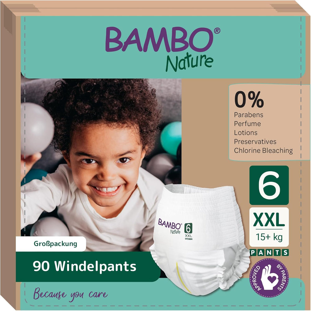 Bambo Nature Babywindeln, Größe 6 (15+ kg) – Monatsbox mit 90 Stück | Säuglingswindeln mit verbessertem Auslaufschutz | Maximaler Komfort und Freiheit für aktive Kinder | Dermatologisch getestete Windeln