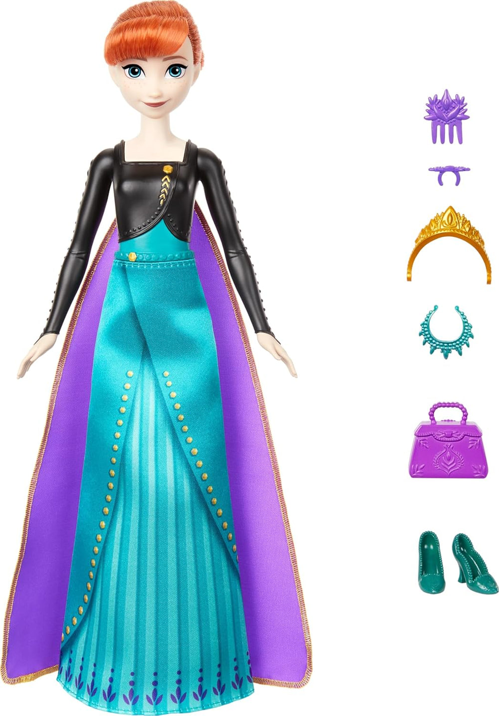 Mattel Disney Die Eiskönigin Anna Modepuppen-Set, Spin & Reveal mit 11 Überraschungen, darunter 5 Accessoires, 5 Sticker und eine Szene zum Spielen, vom Disney-Film inspiriert, HXD27