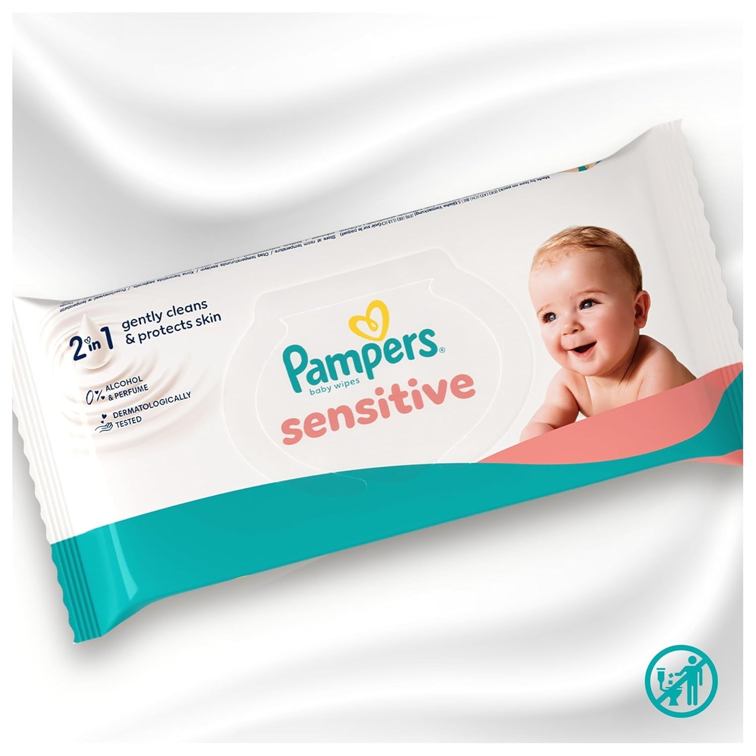 Pampers Sensitive Wet Wipes, 6 Packungen à 80 Tücher = 480 Tücher, parfümfrei, für sanfte, schonende Reinigung